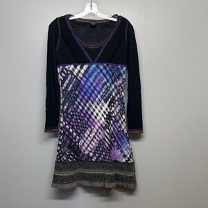 Black and Purple Patterned V-Neck Women's Dress
